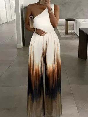 Tie-dye smudge gradient one-shouldered off-the-shoulder casual dating jumpsuit trousers women's fashion jumpsuit