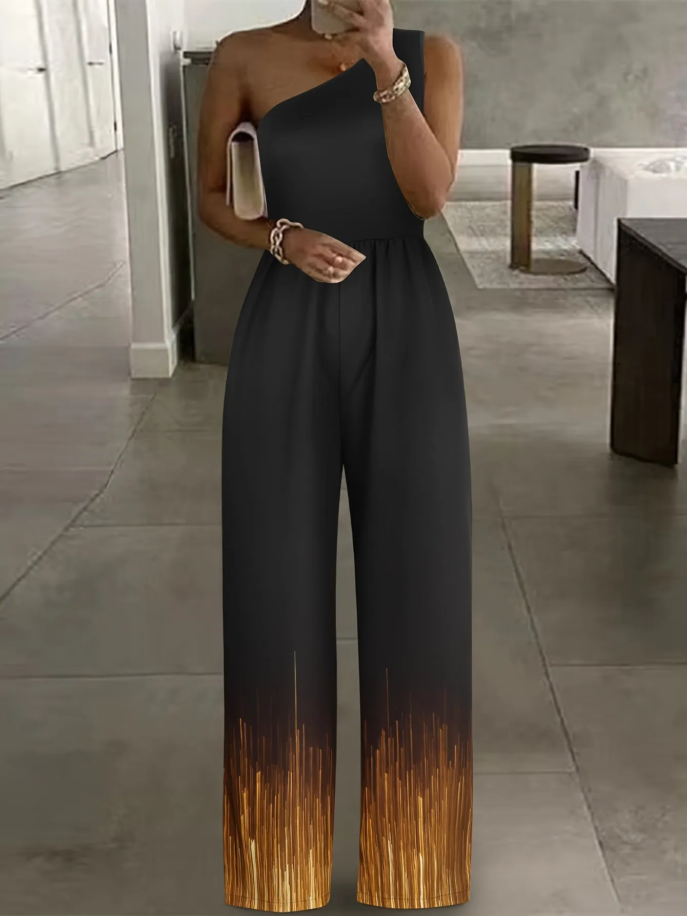 Tie-dye smudge gradient one-shouldered off-the-shoulder casual dating jumpsuit trousers women's fashion jumpsuit