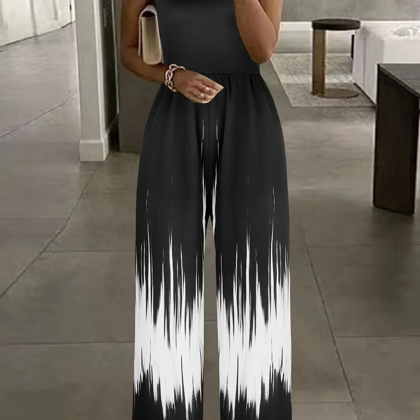 Tie-dye smudge gradient one-shouldered off-the-shoulder casual dating jumpsuit trousers women's fashion jumpsuit