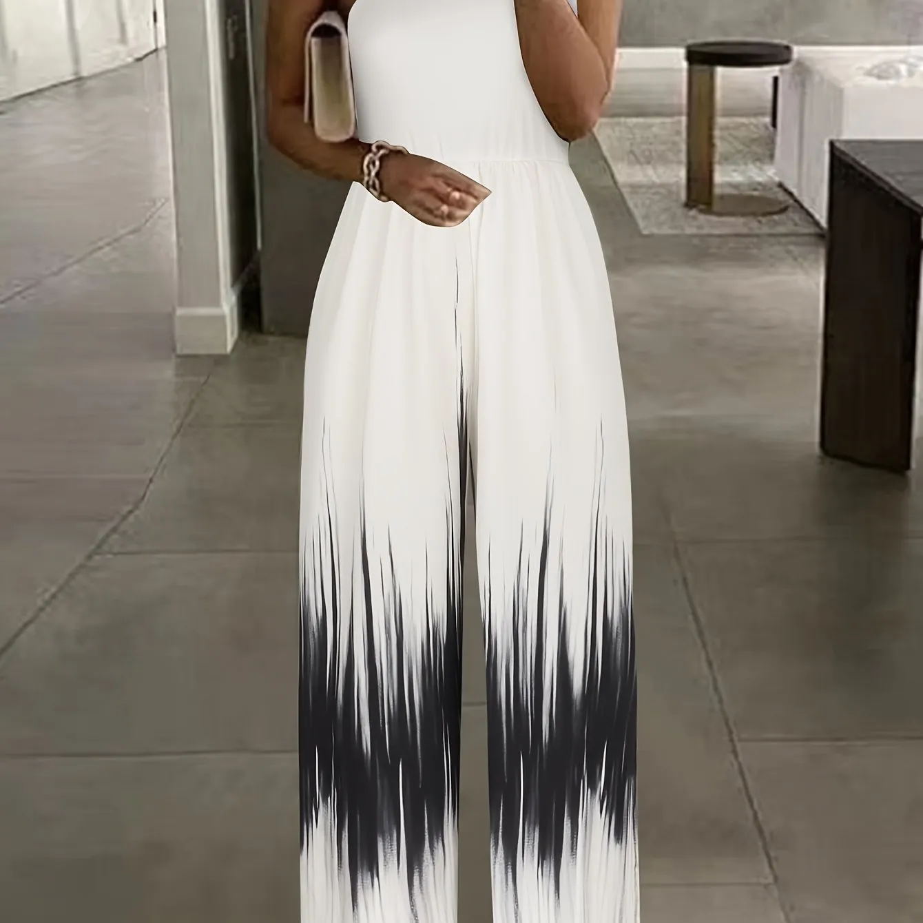 Tie-dye smudge gradient one-shouldered off-the-shoulder casual dating jumpsuit trousers women's fashion jumpsuit