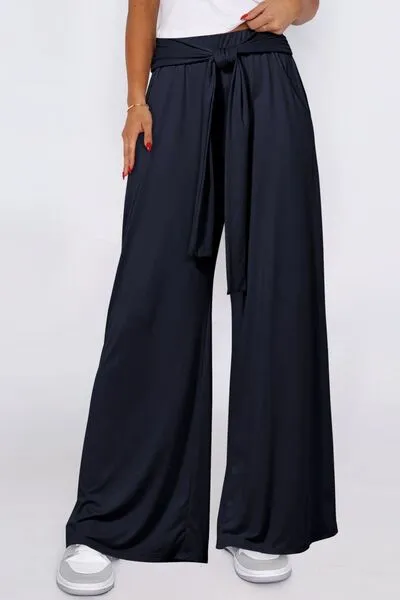 Tied Wide Leg Pants with Pockets