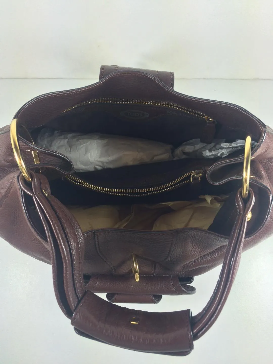 TOD's Brown Leather Hobo Shoulder Bag w/ Gold Hardware