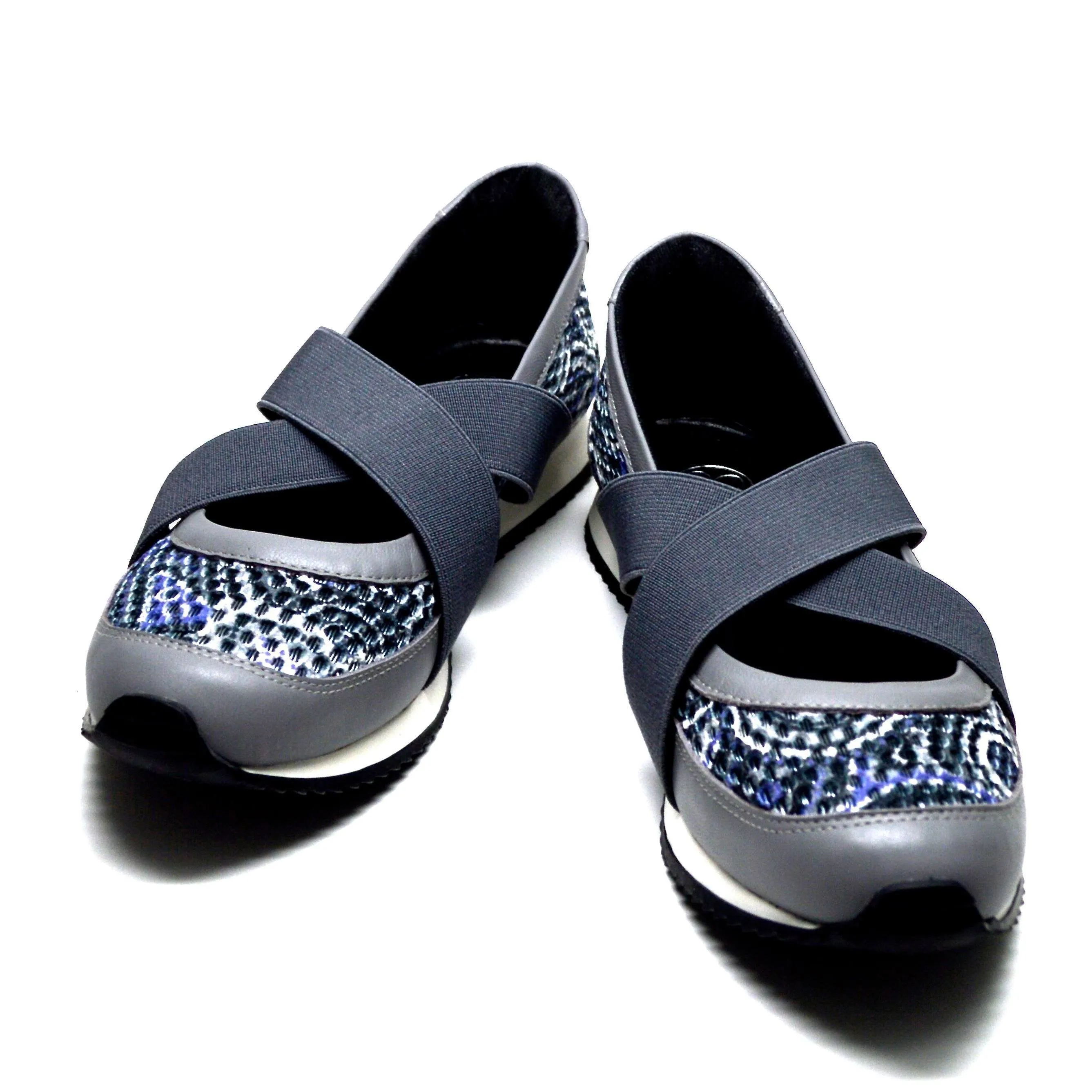 TUCK WALKING SHOE - GREY LEATHER / PURPLE MESH