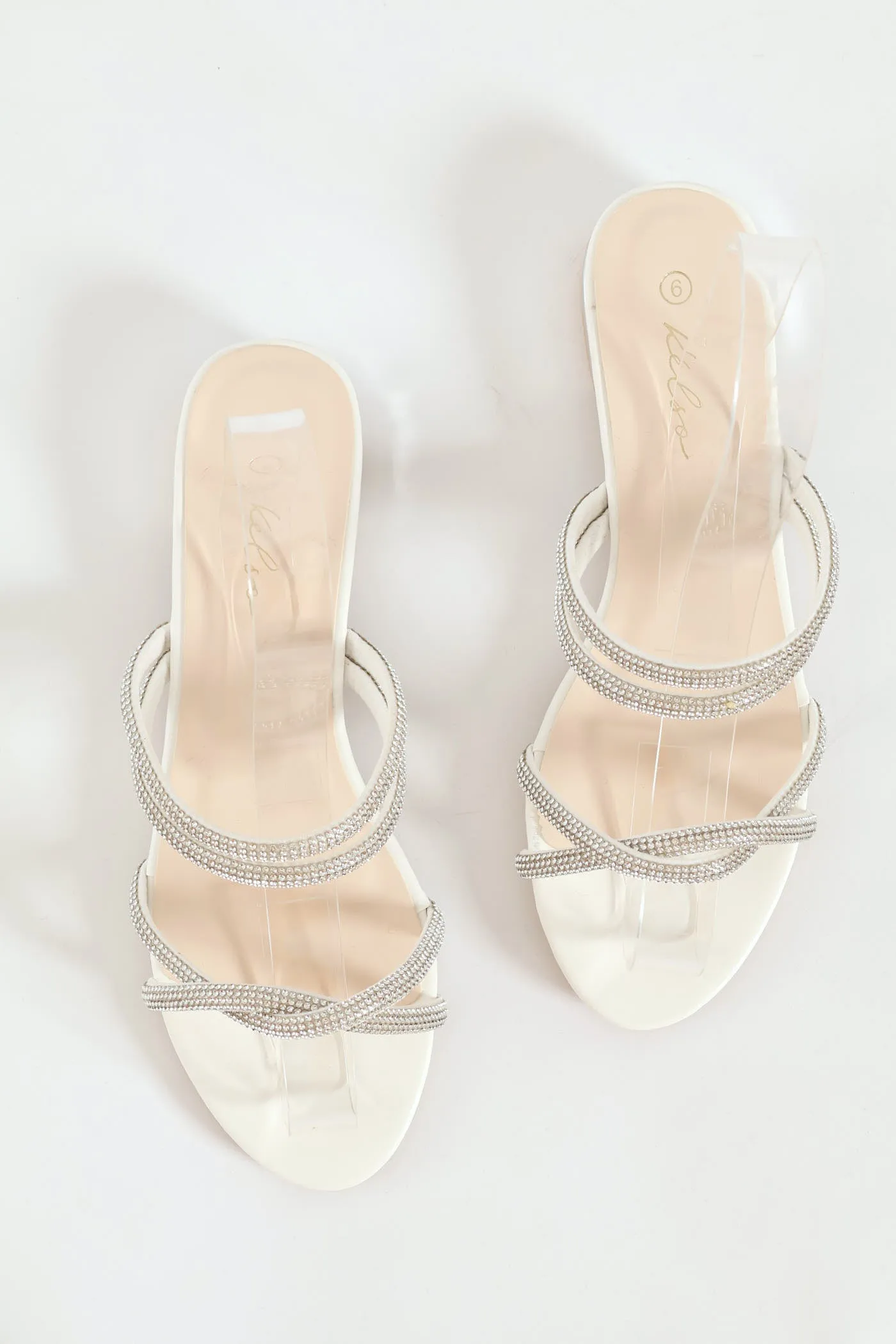Twisted Diamante Strap Mule - White