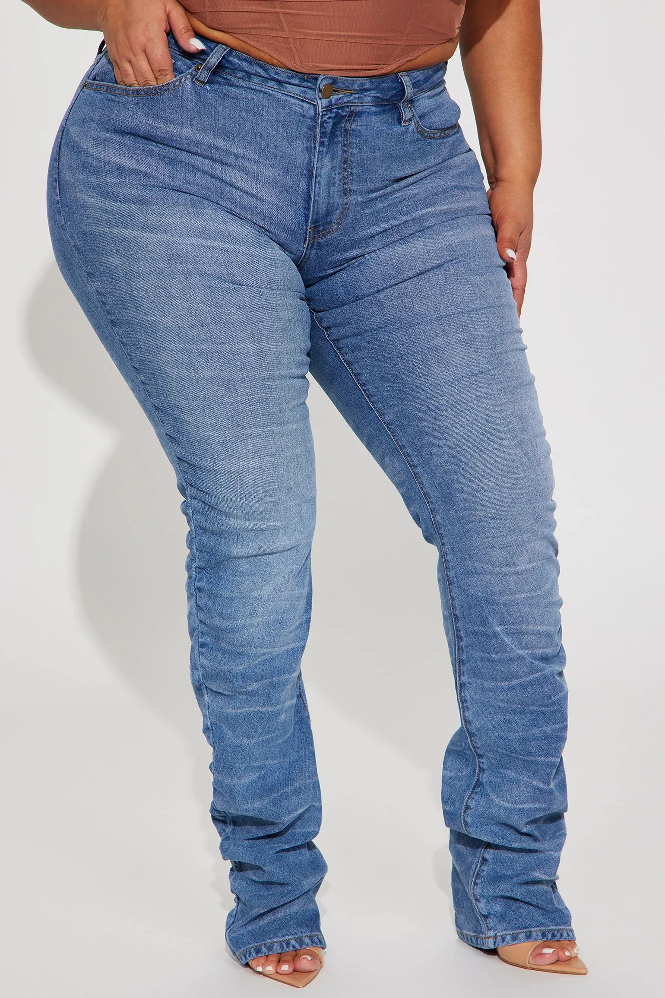 Up To No Good Stacked Straight Leg Jeans - Light Wash