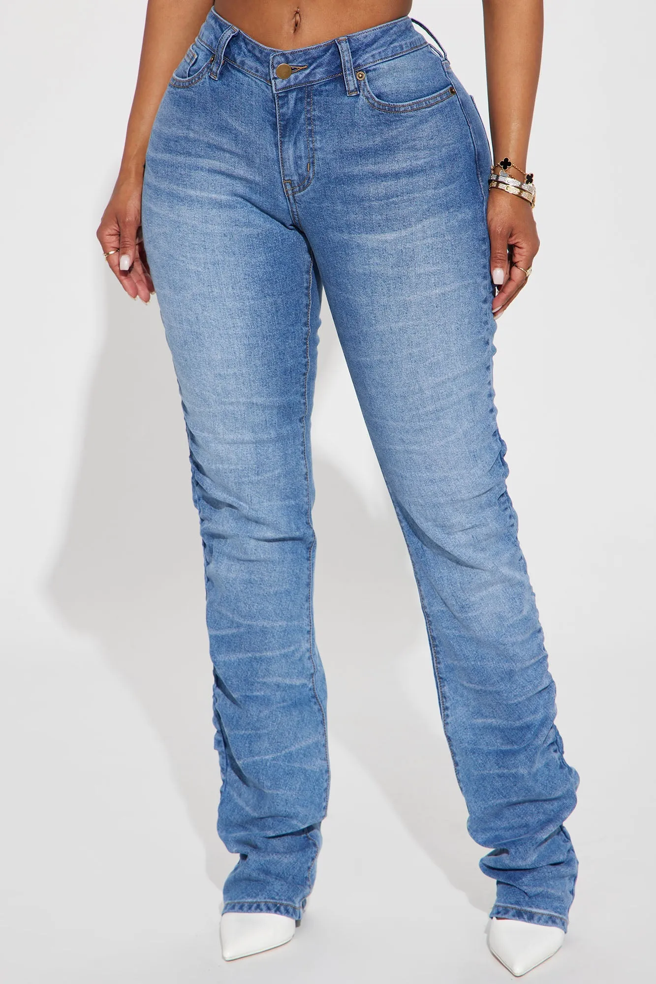 Up To No Good Stacked Straight Leg Jeans - Light Wash