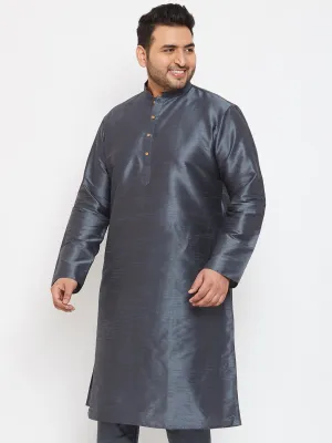 VASTRAMAY Men's Plus Size Grey Silk Blend Kurta