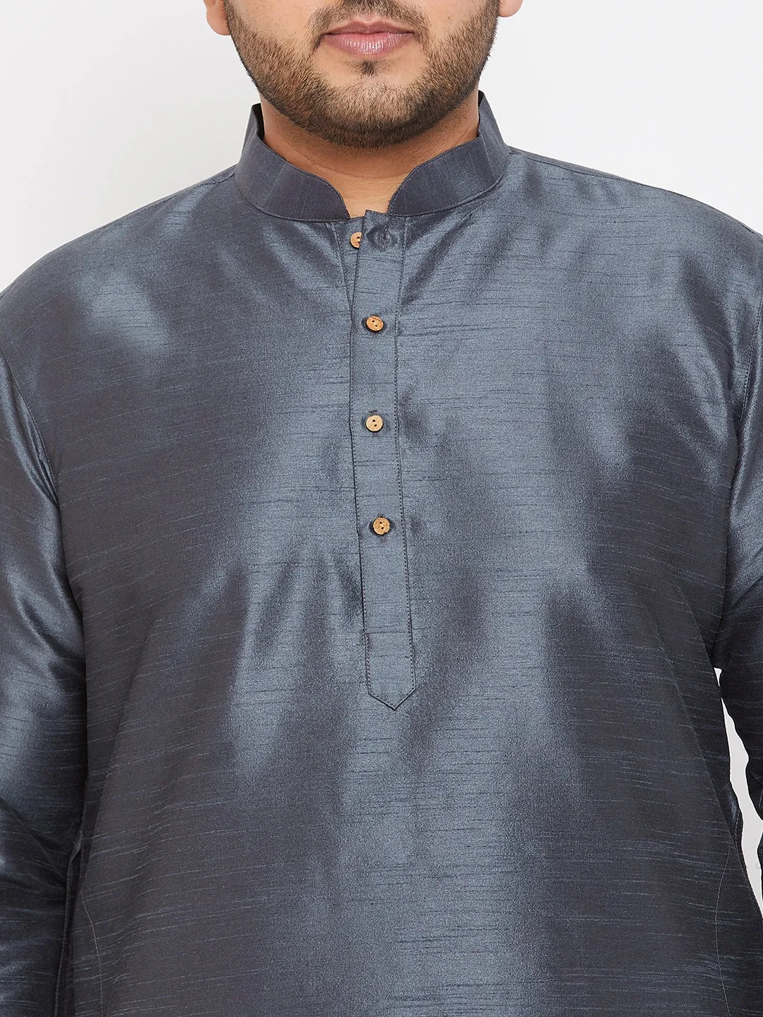 VASTRAMAY Men's Plus Size Grey Silk Blend Kurta