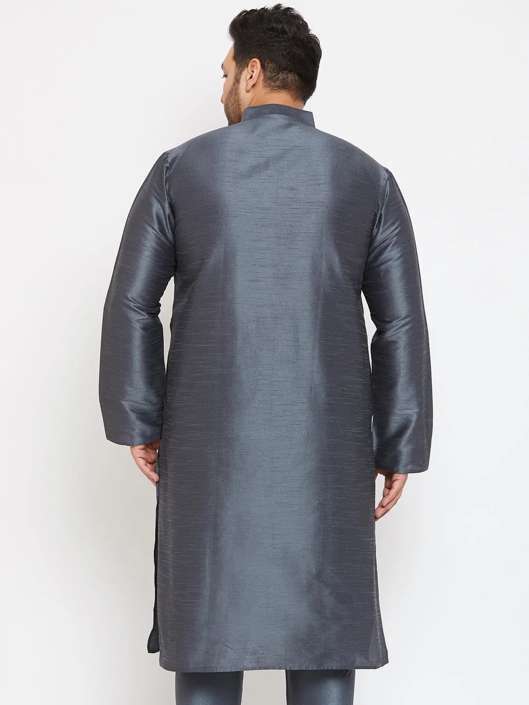 VASTRAMAY Men's Plus Size Grey Silk Blend Kurta