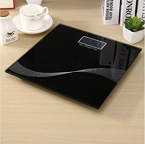 VELLURA SALES® Personal Digital Bathroom Weighing Scale glass weight Machine for body weight measurement (8mm White Round Weighing machine) (180 KG, BLACK GLASS)