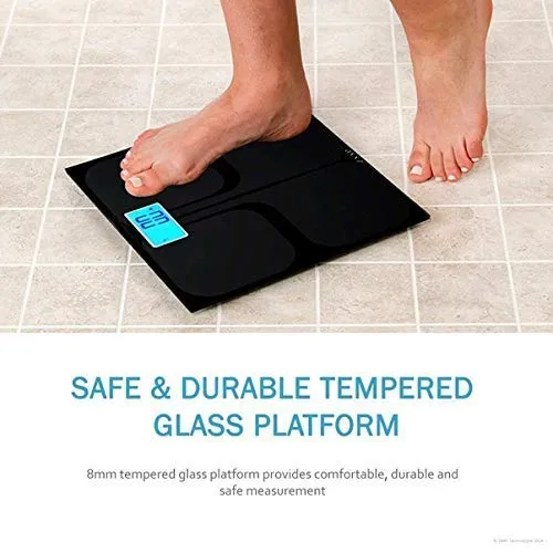 VELLURA SALES® Personal Digital Bathroom Weighing Scale glass weight Machine for body weight measurement (8mm White Round Weighing machine) (180 KG, BLACK GLASS)