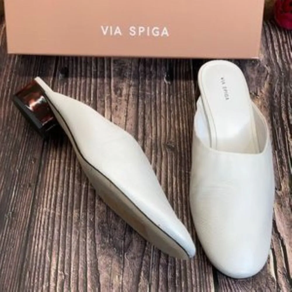 VIA SPIGA Porcelain (White) Leather Chaney Mule 9M