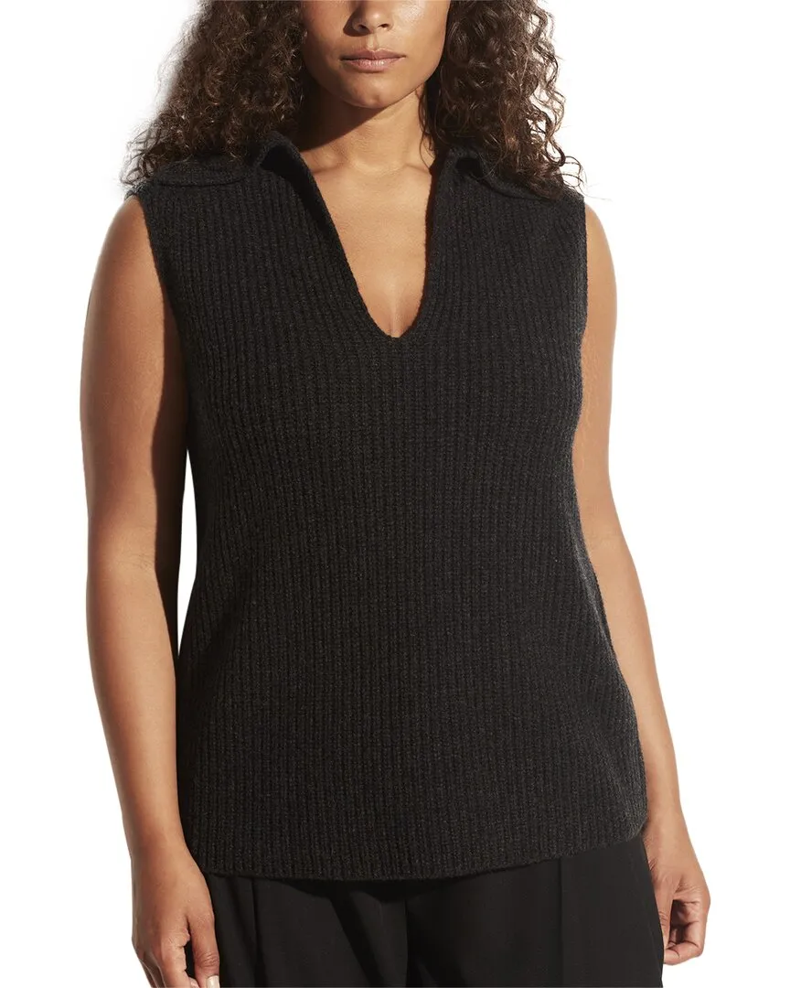 Vince V-Neck Collared Wool & Cashmere-Blend Vest