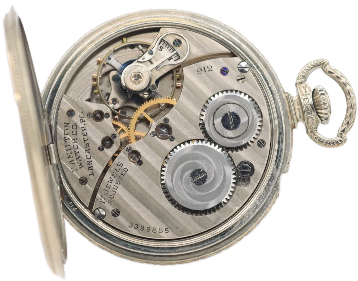 Vintage 12s 1934 Hamilton Secometer 17 Jewel Pocket Watch 912 14k White GF