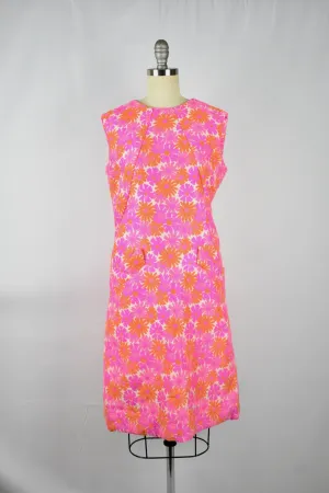 Vintage 1960s Samuel Winston by Roxanne Sleeveless Pink Floral Dress