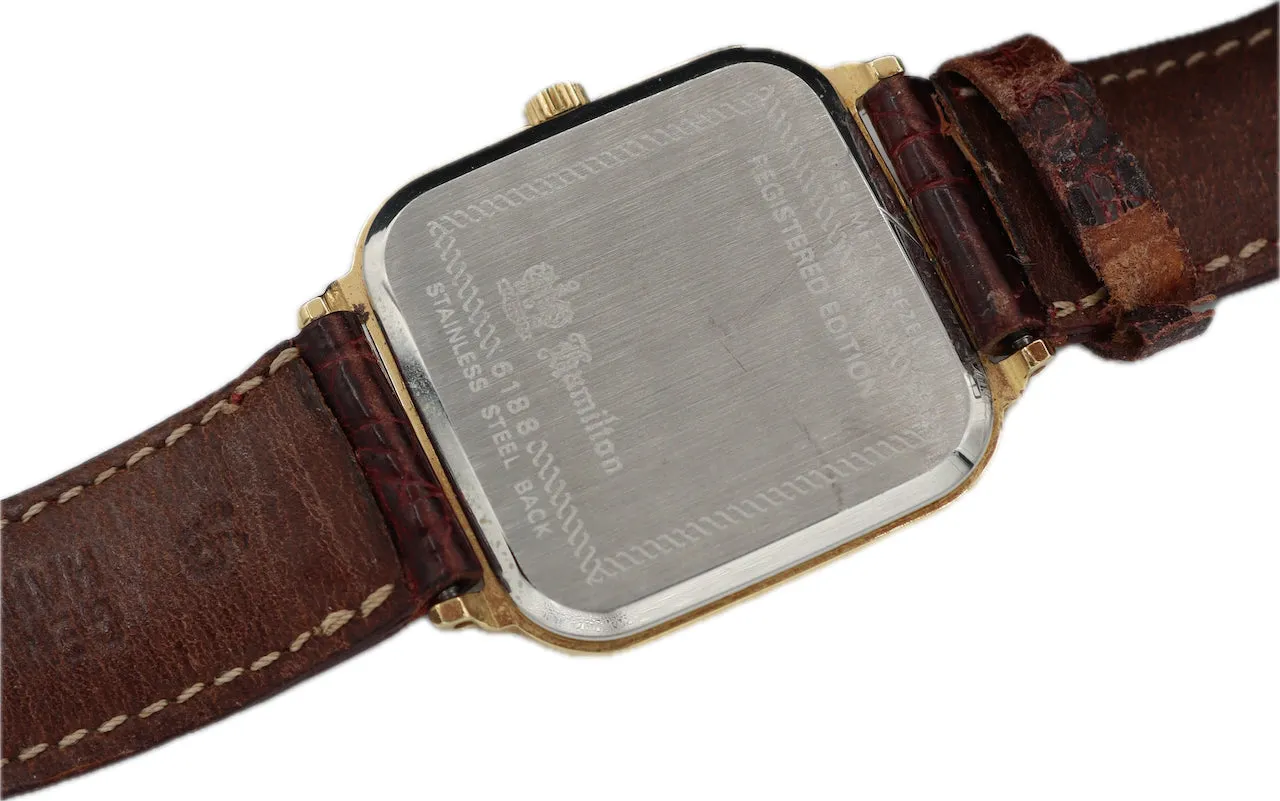 Vintage 28mm Hamilton 6188 Square Stepped Bezel Men's Quartz Wristwatch