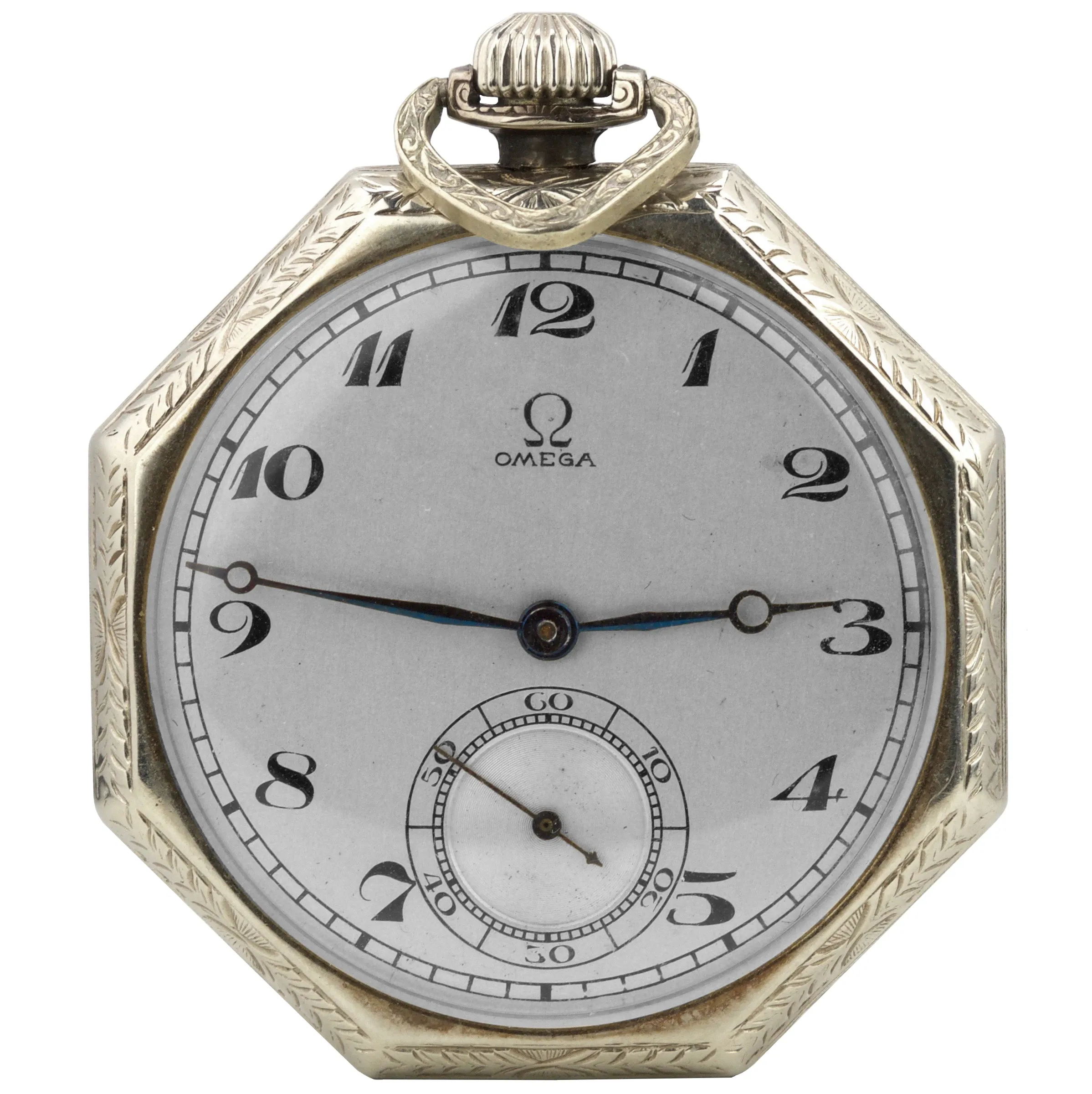 Vintage Men's Omega 585% 14K White Gold Silver 17J 44mm Open Face Pocket Watch