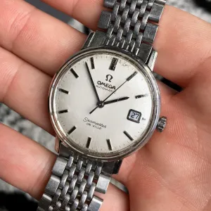 Vintage Omega Seamaster De Ville Caliber 563 Stainless Steel Date White Brushed Dial 1970's Watch