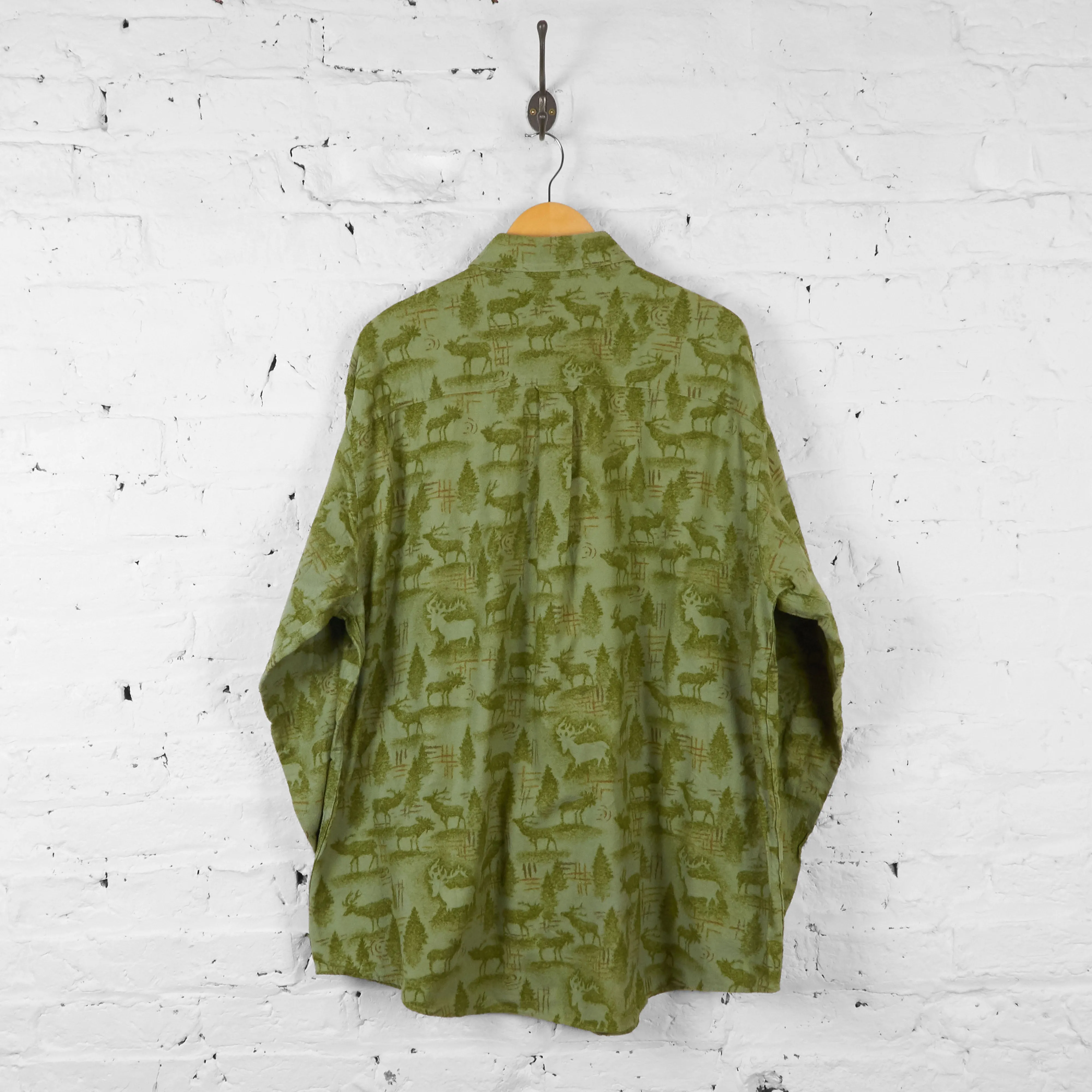 Vintage Reindeer Pattern Woolrich Shirt - Green - XL