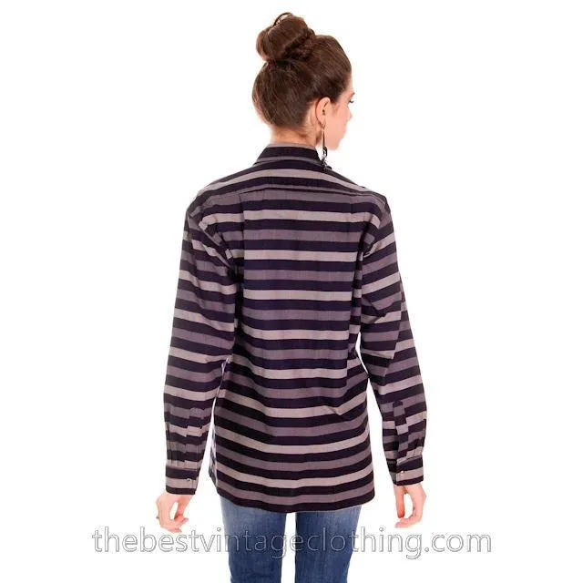 Vintage Vuokko Striped Gray Black Jacket Top Snap Front 1970s M