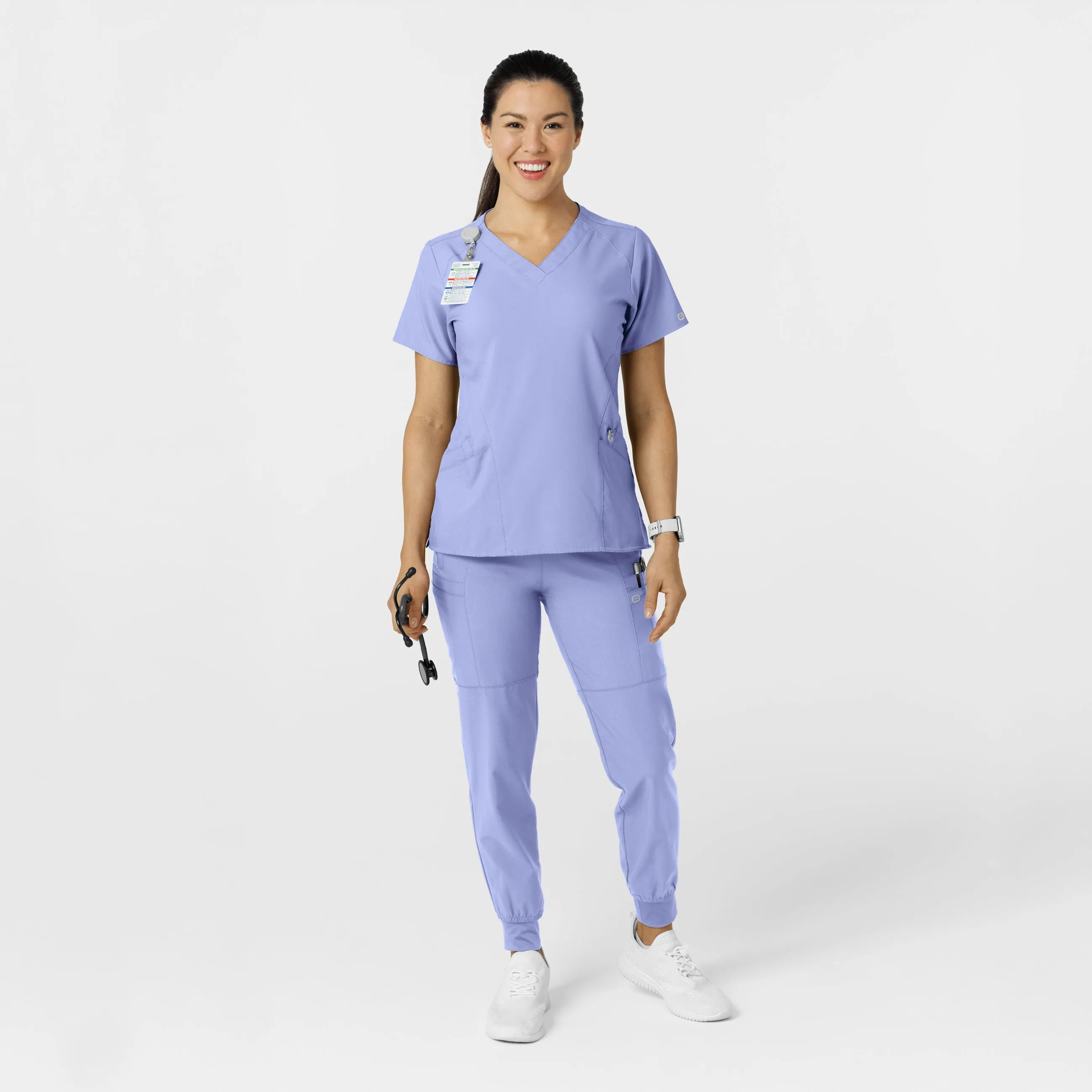 W123 5555 Comfort Waist Cargo Jogger Scrub Pants Ceil Blue