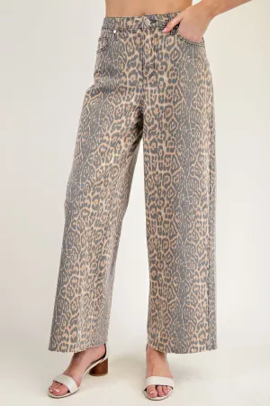 Washed Animal Print Twill Pants