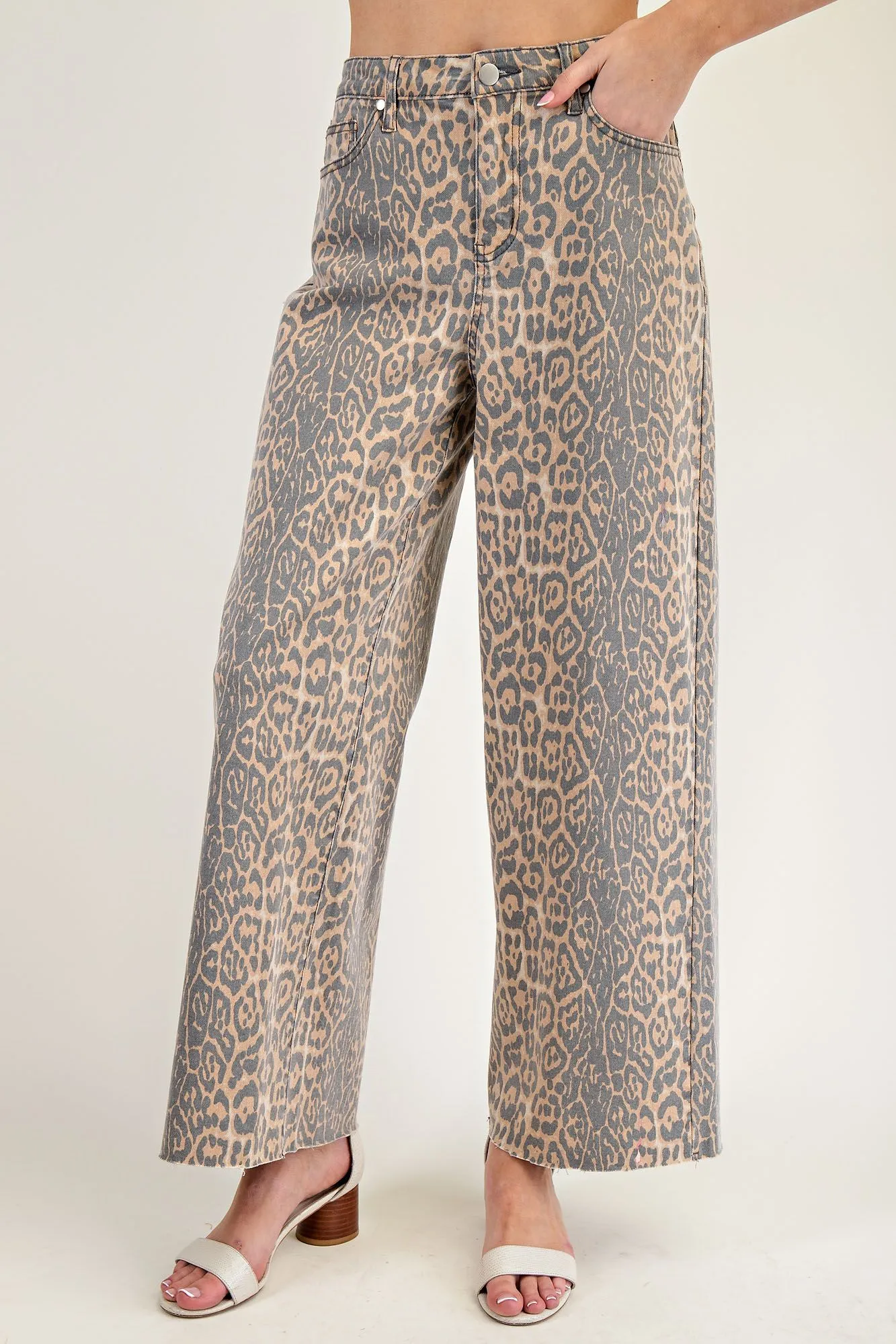 Washed Animal Print Twill Pants