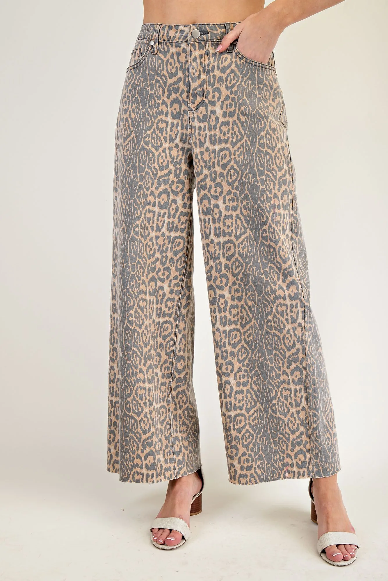 Washed Animal Print Twill Pants