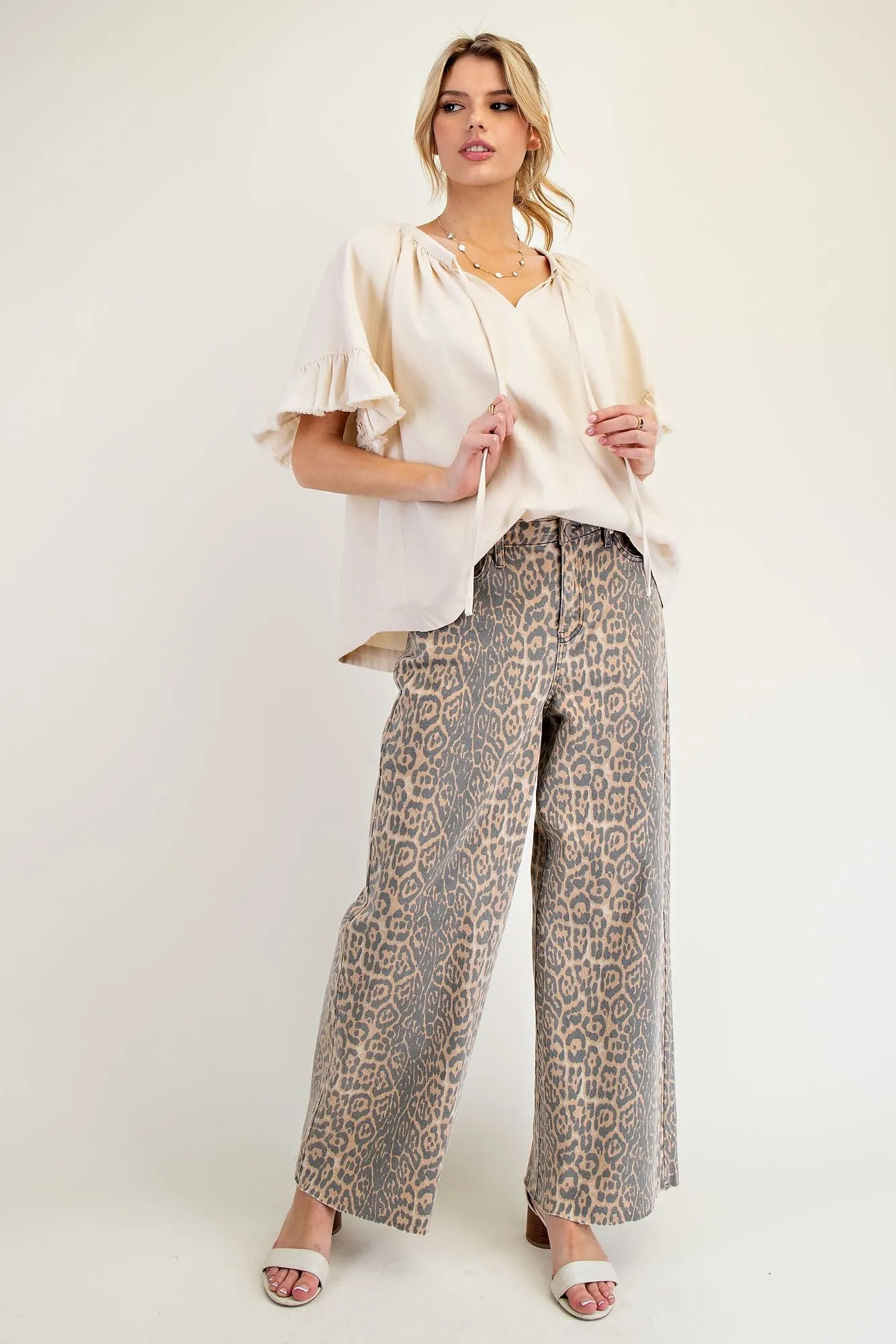 Washed Animal Print Twill Pants