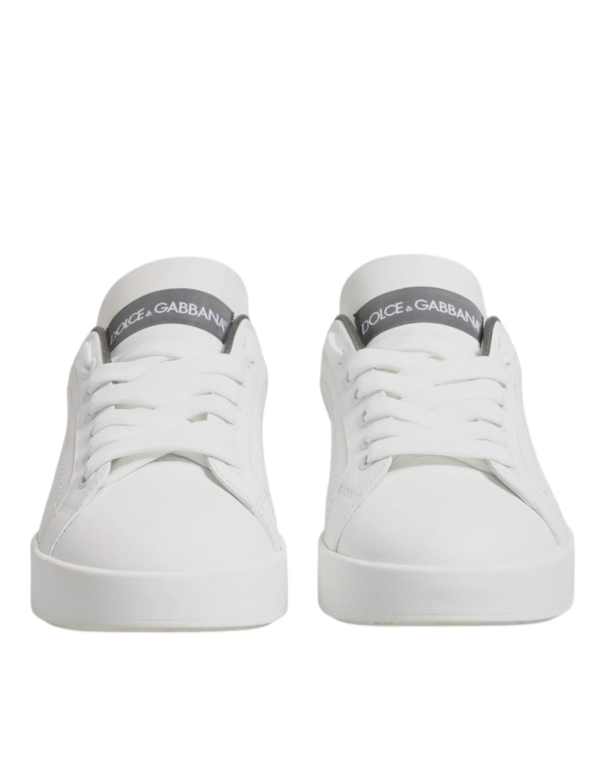 White Gray Leather Low Top Sneakers Shoes