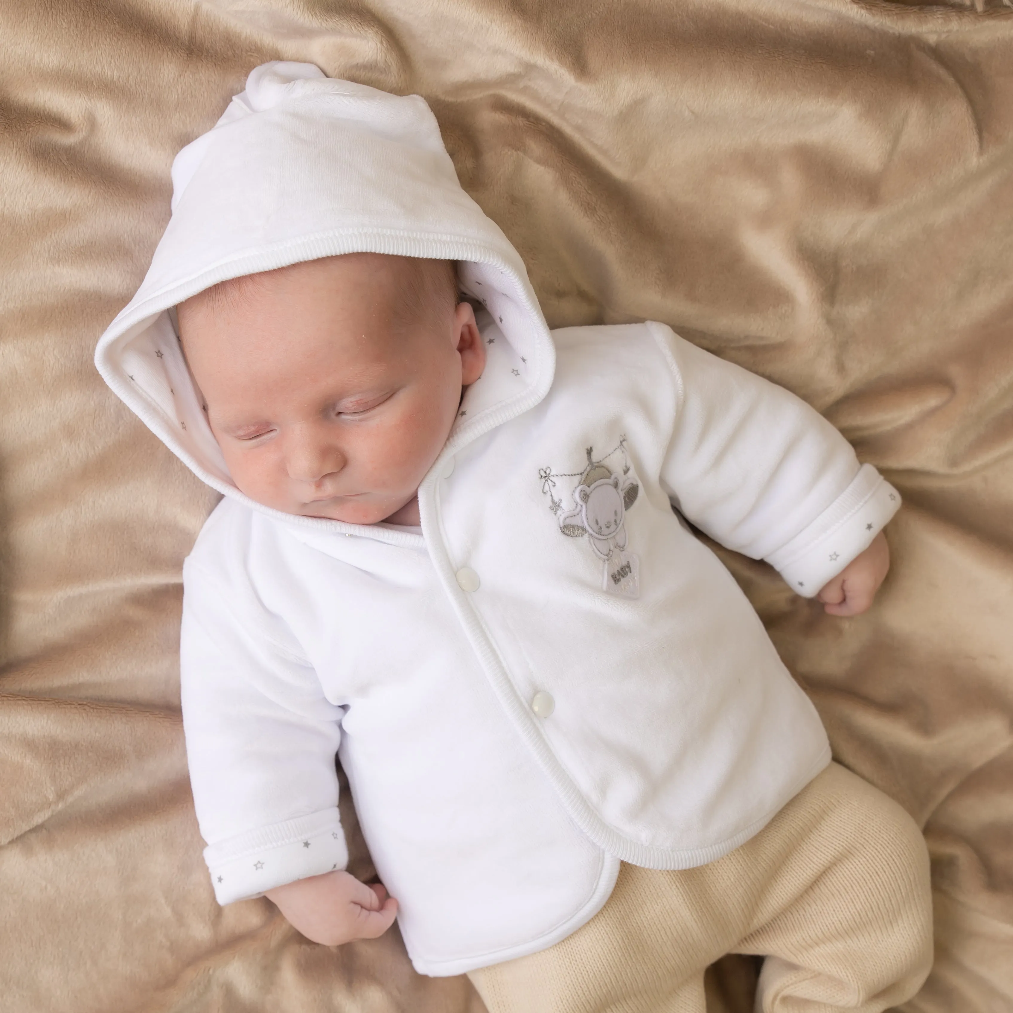 White Tiny Bear Velour Jacket