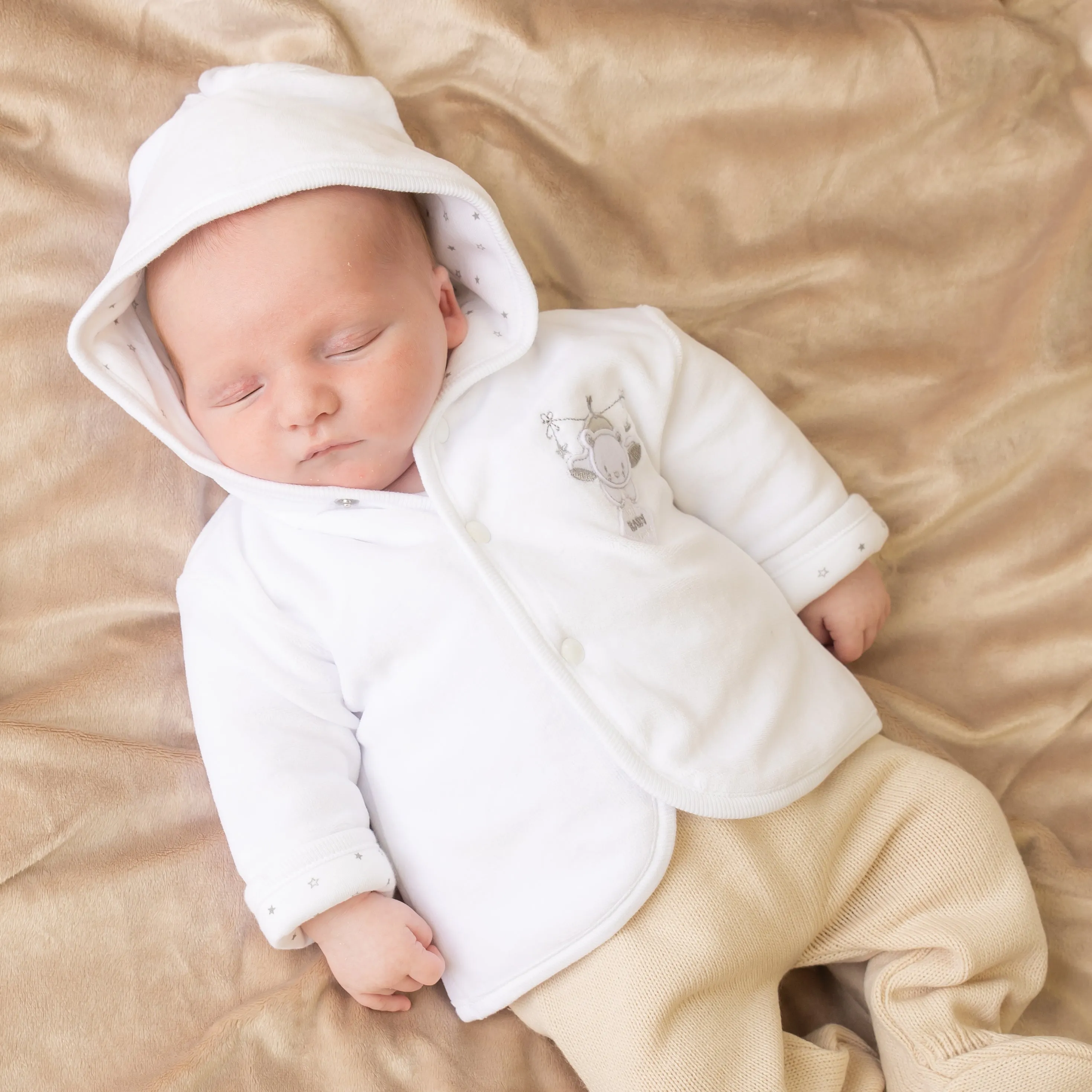 White Tiny Bear Velour Jacket