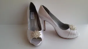 White Wedding Shoes Crystal Burst Design High Heels