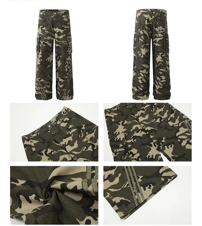 Wide-leg Camouflage Cargo Pants