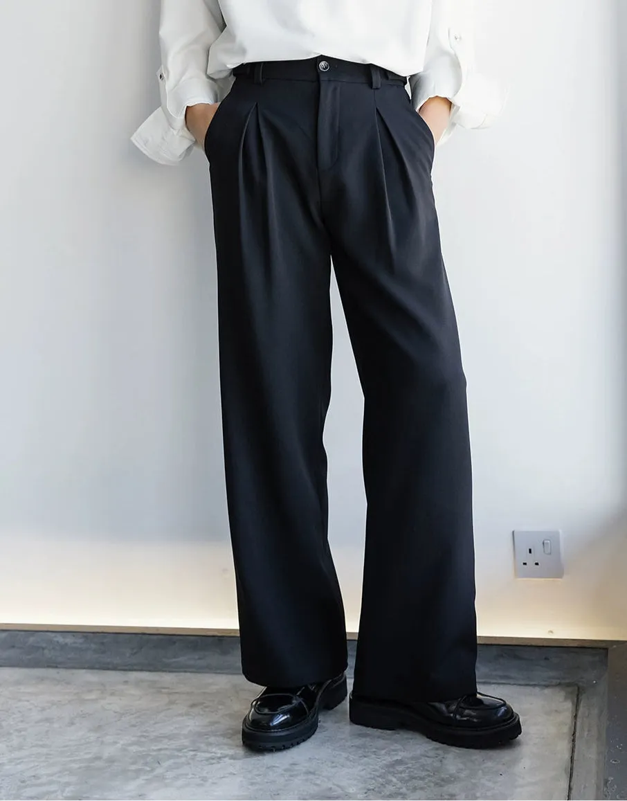 Wide-Leg Draped Casual Pants
