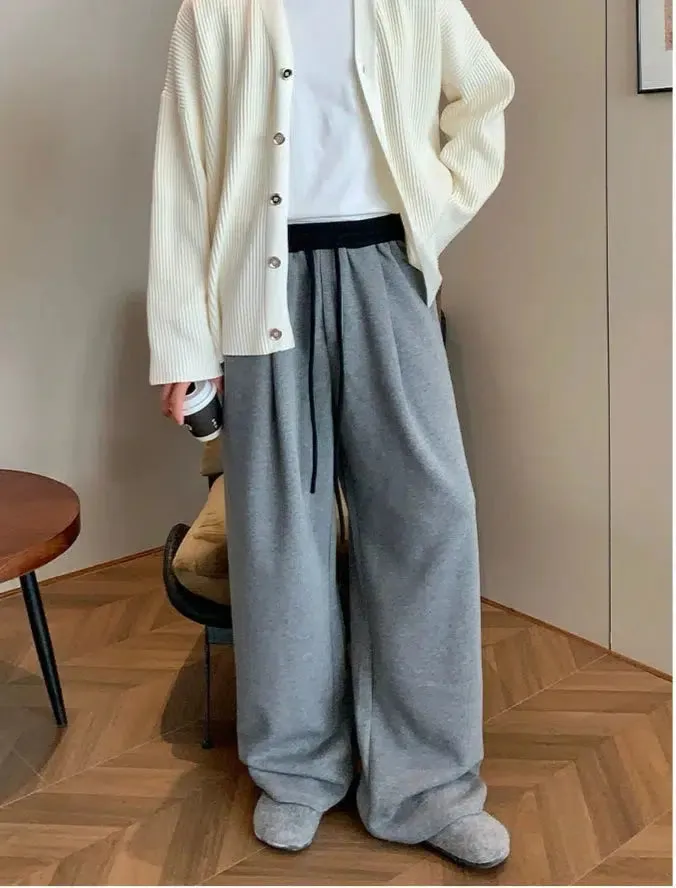 Wide-Leg Drawstring Casual Pants