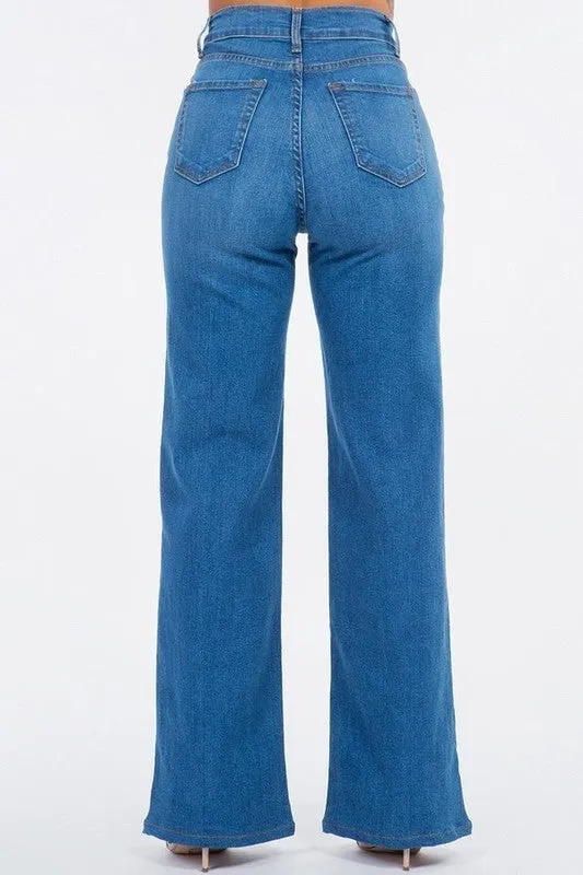 Wide Leg Jean Pants in Medium Blue