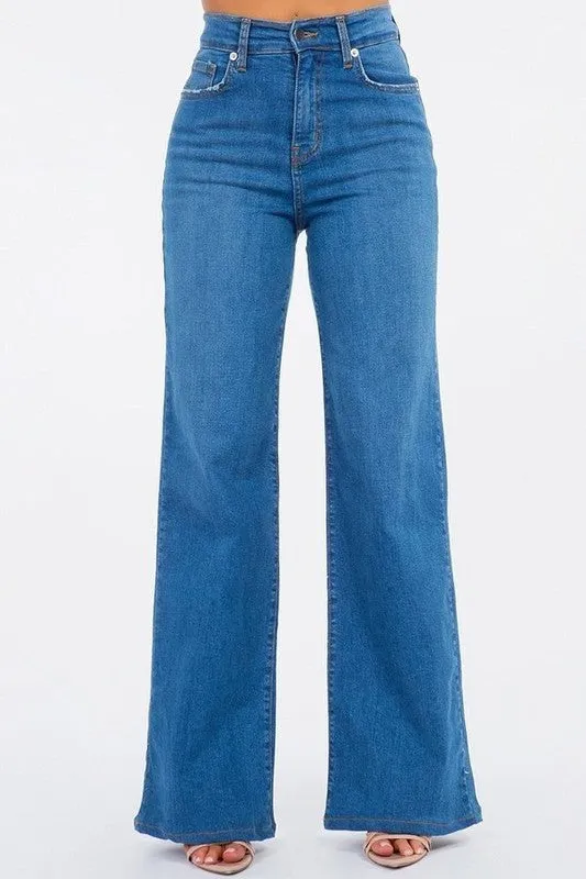 Wide Leg Jean Pants in Medium Blue