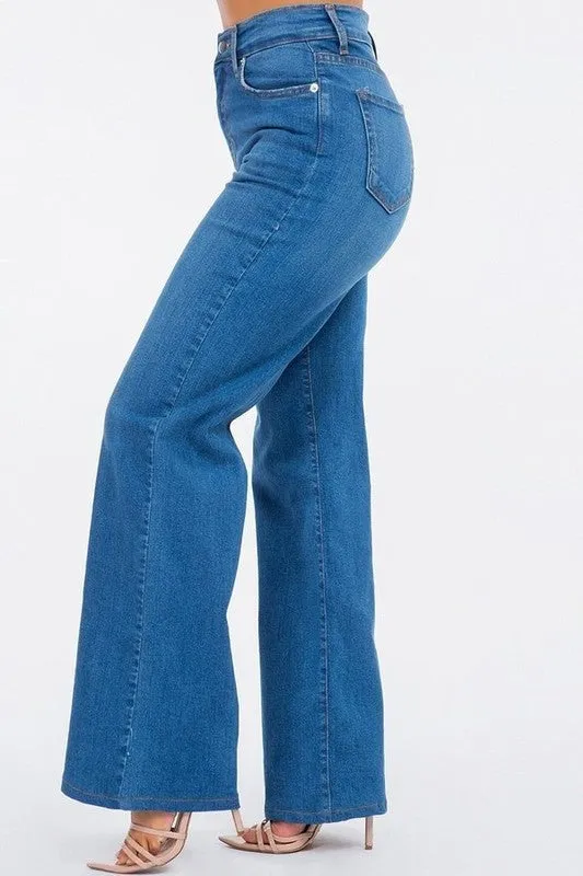 Wide Leg Jean Pants in Medium Blue