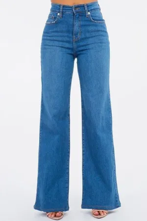 Wide Leg Jean Pants in Medium Blue