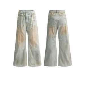 Wide Leg Jeans with Pearl Chain