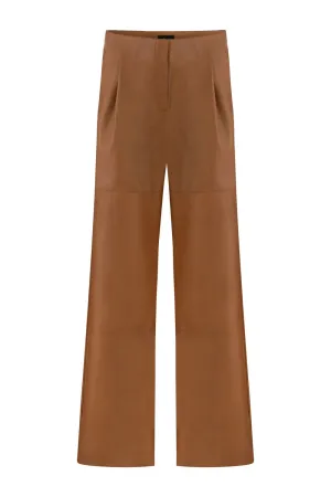 WIDE-LEG LEATHER PANTS TAN