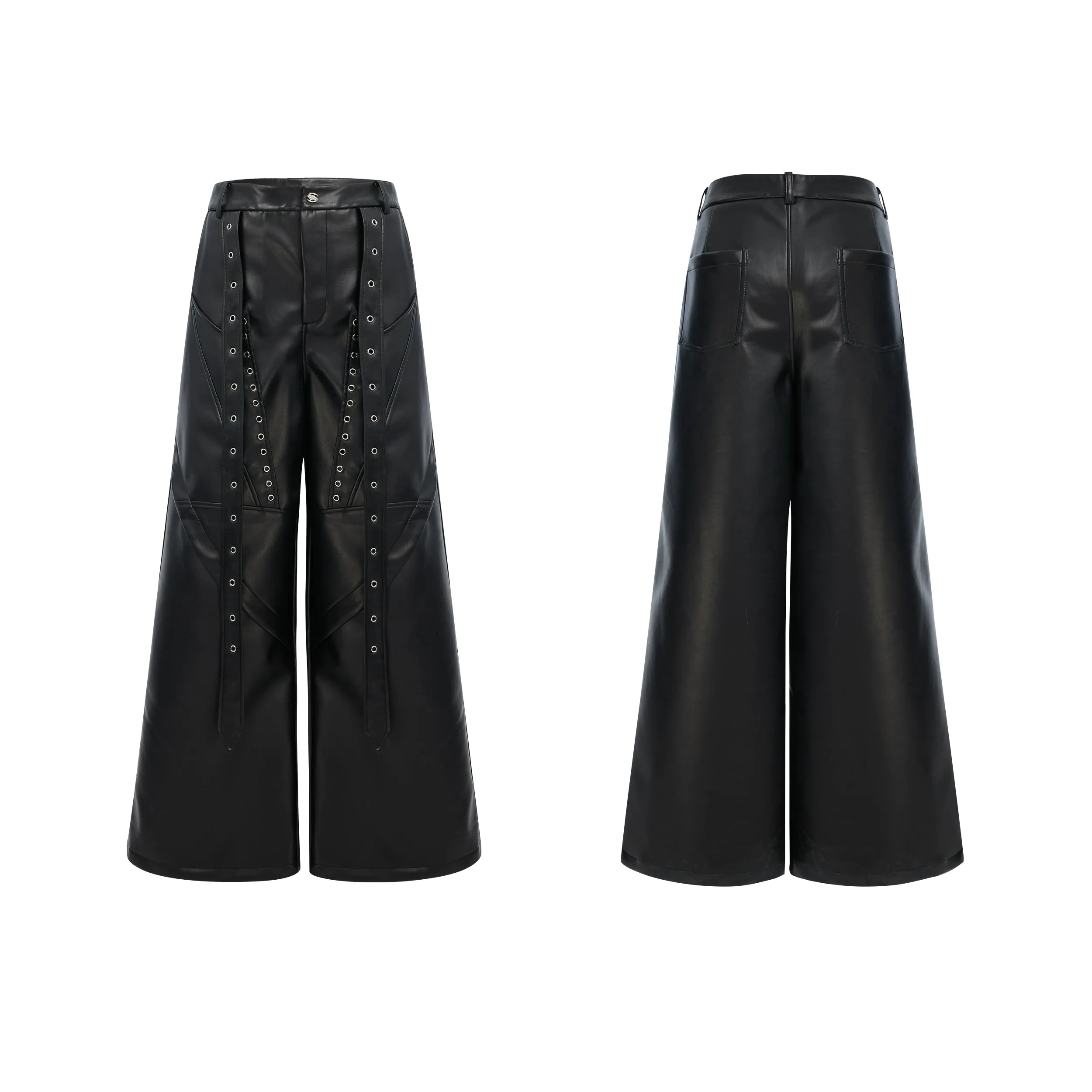 Wide-Leg Leather Rivet Pants