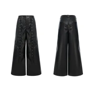 Wide-Leg Leather Rivet Pants