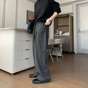 Wide-Leg Plaid Casual Pants