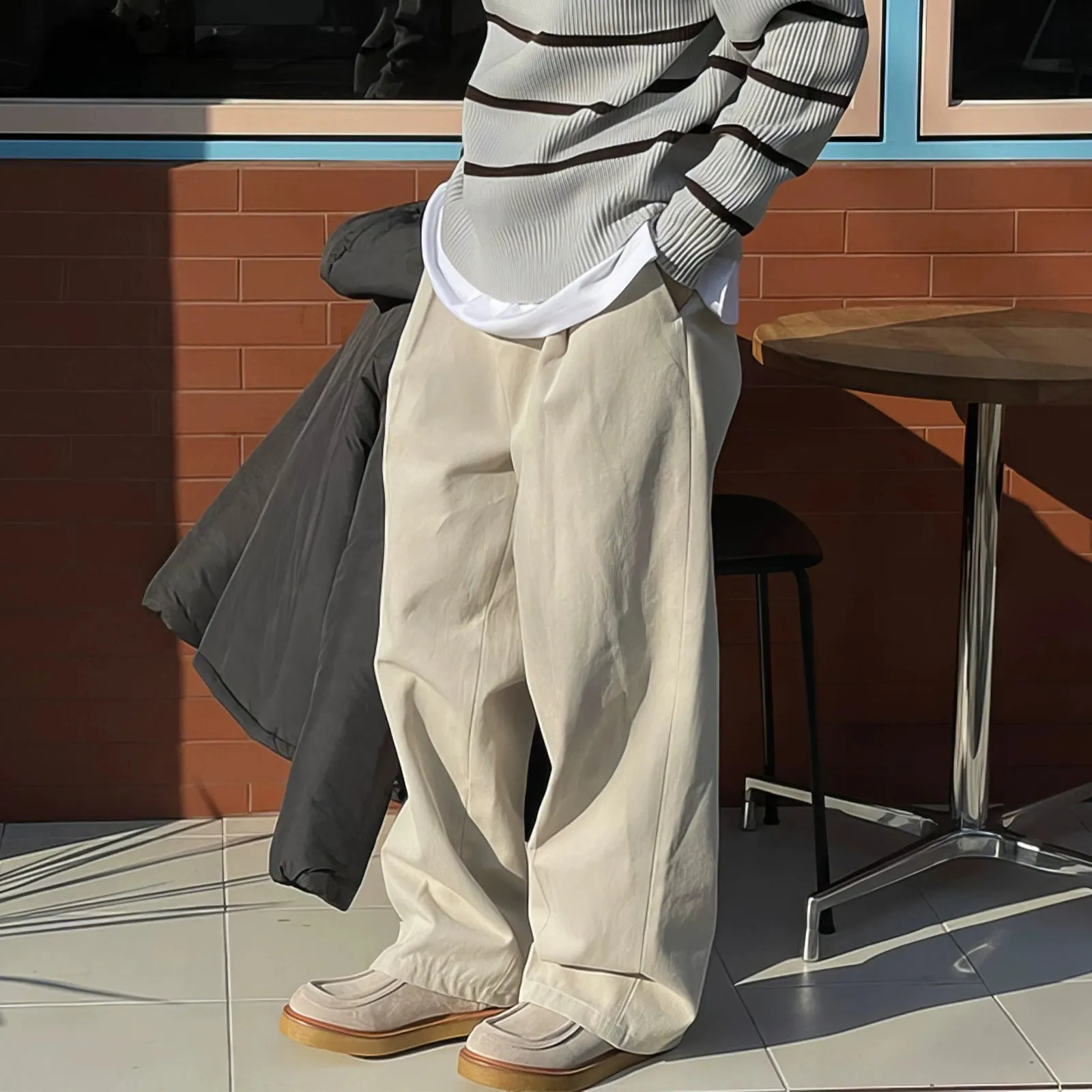 Wide-Leg Semi-Elastic Casual Pants