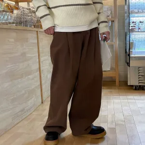 Wide-Leg Semi-Elastic Casual Pants