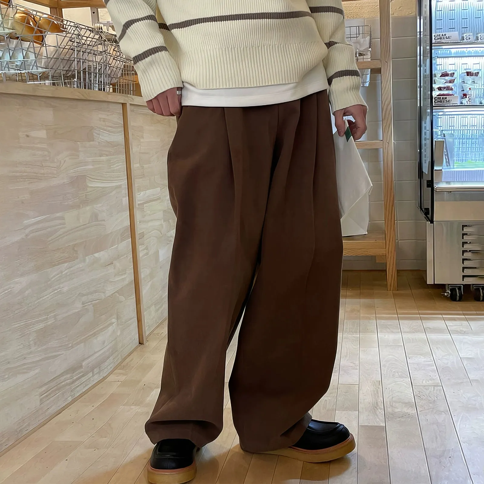 Wide-Leg Semi-Elastic Casual Pants