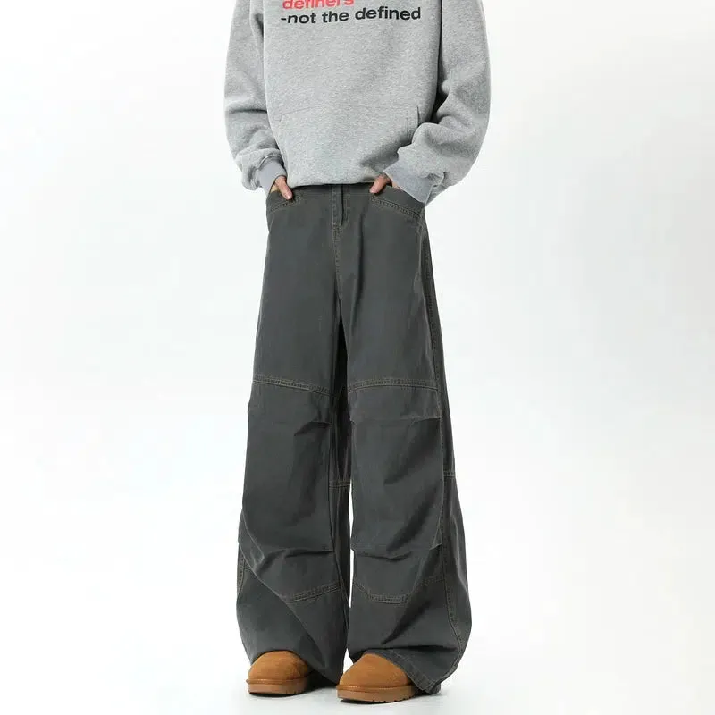 Wide-Leg Washed Pleated Pants
