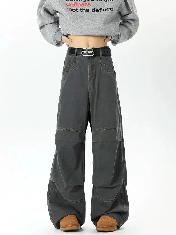 Wide-Leg Washed Pleated Pants